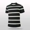 Camisa de Tricô Gola Redonda Listrada de Seda Gelada para Verão, Camiseta Masculina Elástica de Manga Curta Estilo Coreano Slim Fit, Top Fino da Moda