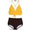 Nuevo traje de baño sexy de cintura alta con abertura para mujer, que cubre el abdomen, adelgazante, para pecho pequeño, push up, bikini conservador, traje de baño para aguas termales