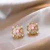 Nuevos Pendientes de Botón con Flor de Esmalte y Circonita de Moda Estilo Chino de Lujo Ligero con un Diseño de Pétalo Vintage de Nicho de Gama Alta