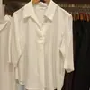 Camisa Listrada Feminina Estilo Japonês Elegante com Gola Meia Aberta / Camisa de 7 Mangas Camisa para Ar Condicionado 482824/487527/487528