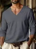 Nueva Camiseta Casual Deportiva de Manga Larga con Hombros Caídos y Cuello en V de Tela Jacquard a Cuadros para Hombre de Otoño para Comercio Exterior