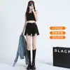 Shorts de Mezclilla Negros de Cintura Alta para Mujeres Pequeñas 2025 Nuevo Verano Pierna Ancha Look Adelgazante Rasgados Sexy Línea A Pantalones Cortos Calientes