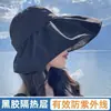 Chapéu de Sol Aberto em Vinil Preto para Mulheres, Chapéu de Sol de Verão com Aba Larga que Cobre o Rosto, Chapéu de Sol Leve, Chapéu de Pescador com Proteção UV