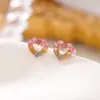 Brincos Yilu de Prata S925 Banhados a Ouro Rosa com Turmalina Colorida em Formato de Coração Dopamina Elegantes Versáteis Brincos de Prata