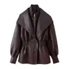 Para Comercio Exterior Europeo y Americano Transfronterizo Ropa de Mujer Aliexpress Más Vendido Otoño Retro Versátil Ceñidor de Cintura Chaqueta Biker de Cuero de PU
