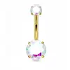Anel de Umbigo de Aço Titânio com Zircônia Cravejada de Diamante de Quatro Garras com Rosca Interna de Aço Inoxidável Joia para Piercing de Umbigo Atacado