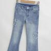 Jeans Retro Americanos con Borde Deshilachado, Pantalones Bootcut, Nuevos 2025 de Cintura Baja Lavados Desgastados con Decoración de Mariposa de Pierna Ancha