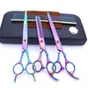 Tijeras de belleza para mascotas de 7.0 pulgadas color negro galvanizado 5 dientes de corte recto tijeras de corte curvo tijeras de hueso de pescado peine de fila en stock