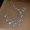 Aretes Cuadrados con Incrustaciones de Diamantes, Collar, Retro, Elegante, Exquisito, Cadena de Clavícula a la Moda, Lujo Ligero, Set de Joyería de Alta Gama