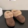 Outono e Inverno Veludo Plus Birkenstock Meio Aberto Atrás Feminino Retro Fosco Bico Fechado Chinelos de Pelo Quentes para Uso Externo Slip-On Preguiçoso Algodão
