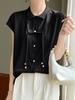 Cárdigan de punto estilo chino nacional para mujer, de manga corta, estilo vintage de verano, con hebillas, cuello tipo polo holgado, sin mangas, 24 unidades