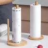 Venda direta da fábrica rack para pano de prato preguiçoso doméstico suporte de rolo de papel de madeira de bambu rack de filme plástico para papel toalha de banheiro sem furos