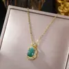Corrente de clavícula em aço titânio estilo nacional retrô pingente de cadeado da paz de jade temperamento versátil acessórios de alto padrão estilo chinês
