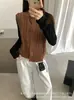 Colete de tricô trançado com gola redonda para mulheres, novo colete sem mangas para primavera e outono, versátil para usar em camadas, blusa cardigã de malha para usar por cima