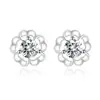 Pendientes sencillos de plata de ley s925 para mujer, pendientes de flor de amor con temperamento, pendientes de circonita con espejo cruzado, joyería pequeña al por mayor