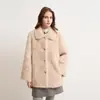 Casaco de pele sintética tipo mink ecológico, estilo curto casual soltinho com gola virada, top grosso para outono e inverno para mulheres