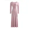 Vestido Kardashian de cuello en U y manga larga para mujer, nuevo estilo otoño 2026, vestido bodycon ajustado de color liso estilo "hot girl" americano