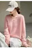 Suéter premium de lana pura sin costuras para mujer, top de punto cepillado con cuello en V, estilo otoño e invierno, suéter casual de corte holgado