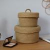 Cesta tejida de cuerda de algodón, caja de almacenamiento de cosméticos de escritorio, cesta de almacenamiento para llaves, controles remotos, almacenamiento organizador de snacks con tapa