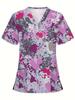 Camiseta de manga corta con bolsillo estampado para primavera y verano de Amazon, Europa y América, 2024, ropa de mujer transfronteriza, disponible en stock, ropa de enfermera.