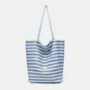 Nueva Bolsa de Lona Rayada de Doble Cara para Mujer, Estilo Coreano, Estilo Perezoso, Bolsa Tote de Gran Capacidad, Adecuada para la Escuela y el Trayecto Diario, Bolso de Lona de Mano