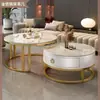 Mesa de centro de pedra para sala de estar, apartamento pequeno, novo estilo, mesa de centro redonda de vidro vermelho, leve, moderna e simples, pequena mesa