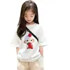 Camiseta Base Versátil de Manga Corta de Algodón Puro para Niñas Cuello Redondo Estilosa Casual Top Camiseta de Verano Estampada de Media Manga