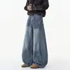 Jeans de corte curvo desconstruído de alta qualidade de fábrica de origem direta transfronteiriça, estilo americano de rua, para homens, calças compridas casuais retas largas de verão