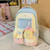 Nova Mochila Transparente Doce de Alta Aparência Estilo Japonês para Mulheres com Bloqueio de Cor e Grande Capacidade