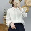 Camisa de algodón de manga larga de alta calidad para mujer, grado de exportación, estilo coreano, simple, versátil, casual y de corte holgado