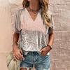 Camiseta de cuello en V para mujer Moda de verano Camiseta de manga corta Estampado de leopardo Camiseta casual para mujer Top holgado