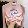 Camiseta térmica de forro polar con cuello semi-alto para niños para otoño e invierno, capa interior cálida para niñas, camiseta de manga larga con forro polar para niños mayores, estilo moderno