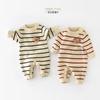 Ropa de una pieza para bebé recién nacido primavera rayas horizontales hombres y mujeres bebé cálido otoño e invierno mameluco de una pieza niño manga larga