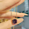 Moda de Lujo Ligero Sencillo Diamante Amarillo Corte Flor de Hielo Traje Diamante Morado Colgante Almohada Collar Bolsa Cuadrada Anillo Aretes de Piedras Preciosas para Mujeres