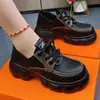 Mocasines de Suela Gruesa para Viajes Diarios para Mujer 2026 Otoño Nuevo Estilo Versátil Punta Redonda con Cordones Plataforma Suela que Aumenta la Altura Suela Suave Zapatos Individuales