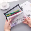 Estojo de Malha com Alto Valor Estético, Design Transparente e Simples, Grande Capacidade, Sem Logo, Bolsa de Papelaria Fofa para Estudantes e Provas