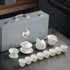 Porcelana branca gorda de carneiro Dehua conjunto de chá kung fu atacado empresa imprimível logotipo conjunto de presente de inauguração caixa de presente