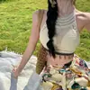 Ropa de vacaciones en la isla para mujer, chaleco de verano, cuello halter, tejido con flecos, con almohadilla en el pecho, camisola, top corto bohemio