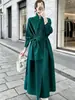 Abrigo chal largo extragrande transfronterizo, corte holgado y adelgazante, abrigo largo tipo bata con solapa y mangas murciélago, gabardina estilo Miyake