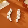 Brincos de Tarraxa de Zircônia Pérola de Alta Qualidade Modernos Exquisitos Elegantes Temperamento Longos Brincos Românticos Artísticos Estilo de Dama Brincos Pendentes