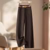 Pantalones de Pierna Ancha de Lana Acetato Color Moca para Mujer Otoño e Invierno 2025 Nuevos Pantalones Casuales Rectos Largos de Arroz Glutinoso Elegantes