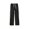Pantalones de chándal de algodón de 320 g, estilo otoño, cintura alta, cordón, finos, holgados, casuales, a rayas, color liso, pantalones de pierna abierta para hombre