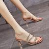 Tacón Grueso Hada Cristal Transparente Tacones Altos Zapatos de Mujer Primavera 2025 Nuevos Zapatos de Mujer con Falda Sandalias Francesas de Una Línea
