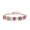 Pulsera de Gema de Turmalina Natural Roja y Verde Imitación Seiko de Lujo Europeo y Americano Pulsera de Temperamento para Mujer Joyería Chapada en Oro Rosa de 18K