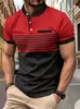 Polo Masculino Europeu e Americano Quente de Verão Novo Gola Alta Estampa Digital 3D Casual Listrado Polo de Negócios