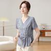 Novo Conjunto de Verão Estilo Chinês para Mães 2025 Novo Conjunto de Duas Peças com Top Bordado de Manga Curta Estilo Chinês para Mulheres de Meia-Idade e Idosas