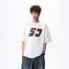 Camiseta de Algodón Puro con Estampado de Letras Estilo Americano para Hombres y Mujeres, Top de Manga Corta Pesado de Verano High Street, Camisa de Media Manga Suelta y Fresca para Parejas