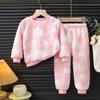 Conjunto de Pijama Infantil Inverno Novo Estilo Meninos Veludo Espessado Flanela Meninas Quente Roupas de Casa para Bebês Roupas Infantis