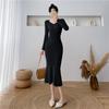 Outono e Inverno novo francês slim-fit emagrecimento vestido de malha overcoat feminino mid-length over-the-knee sweater saia