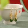 Jóias Yuebao Prata Esterlina S925 Banhado a Ouro Jade Hetian Jaspe Novo Chinoiserie Retrô Ruyi Pipa Brincos Ganchos de Orelha Elegantes